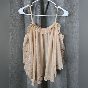 Coco Deal Japanese Chiffon Eyelet Off The Shoulders Blouse Tan Size 2 (US M)